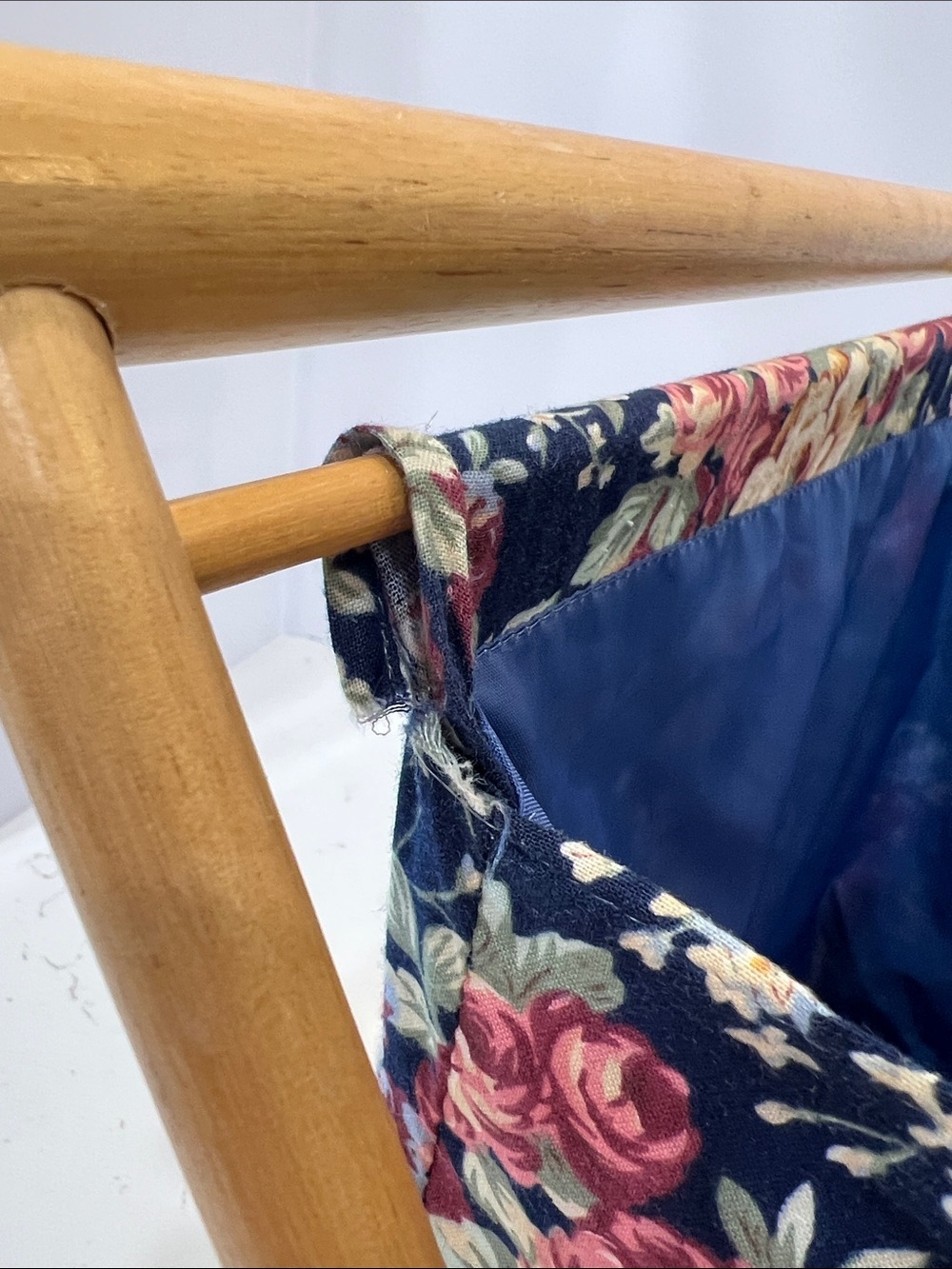 Vintage Foldable Wooden Sewing Basket Floral Knitting Craft Storage Caddy - Picture 10 of 15